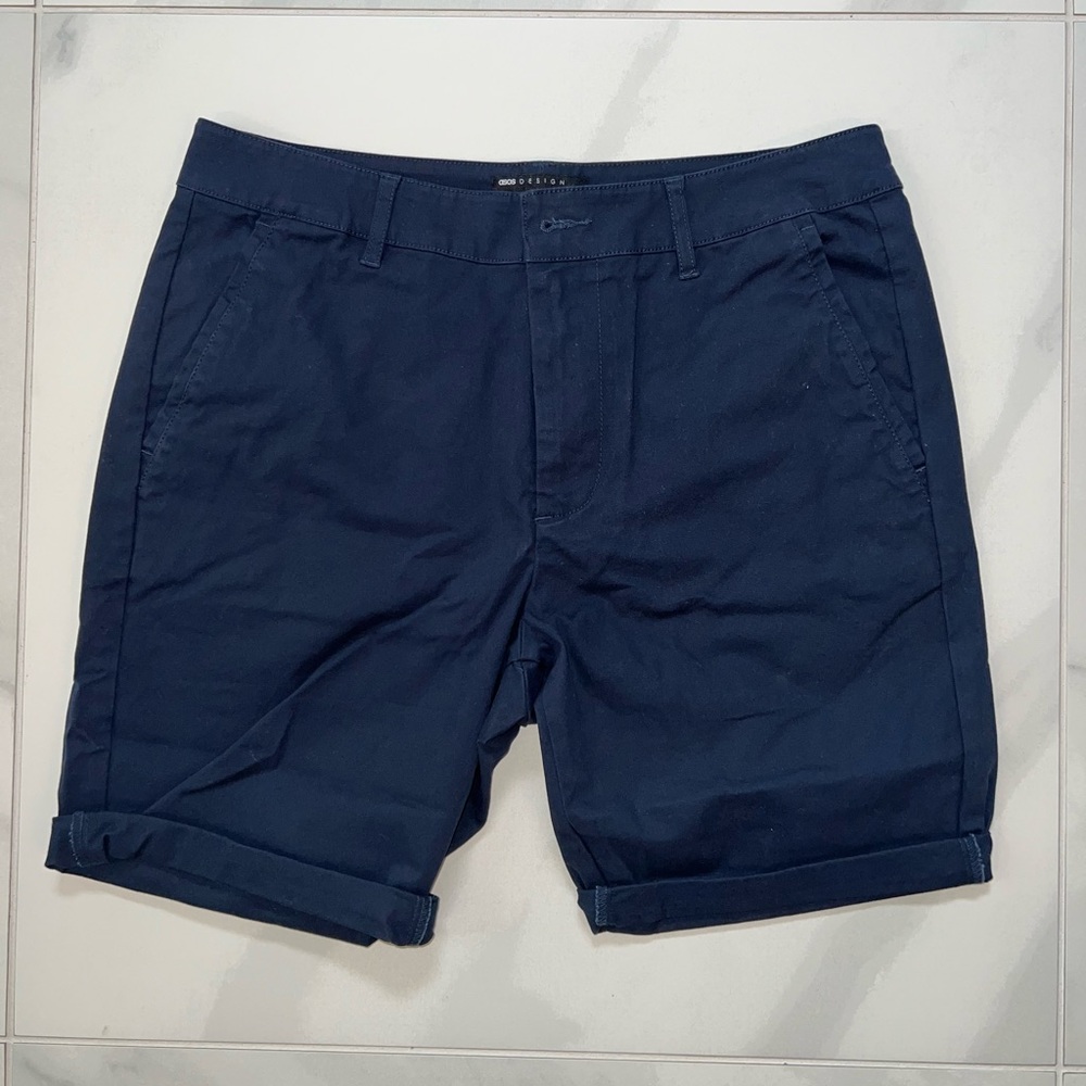 ASOS navy skinny chino shorts